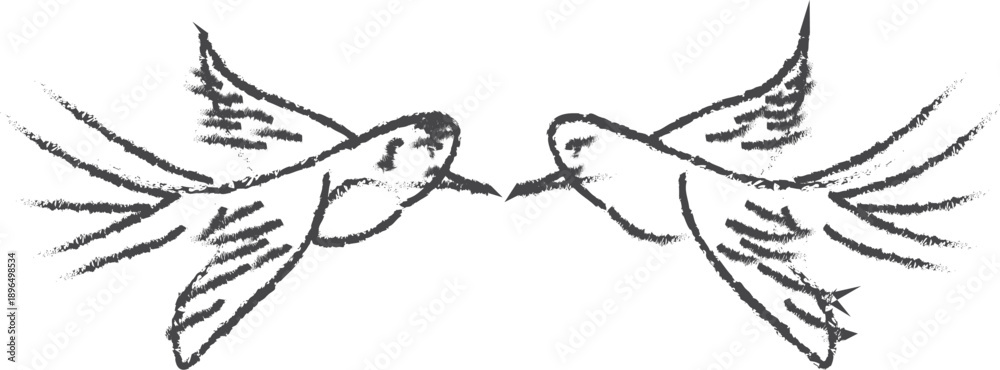 Obraz premium Two birds facing each other in flight