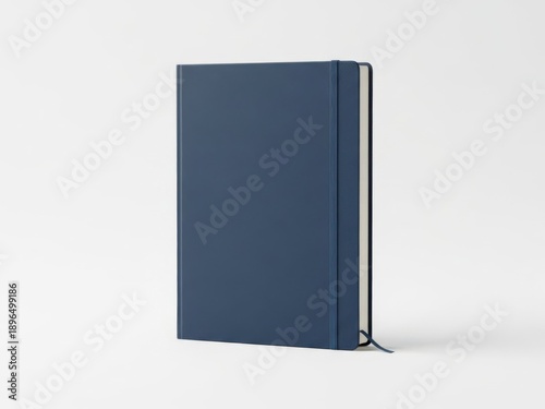 Elegant blue notebook standing against white background