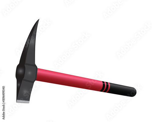 vector design of a pickaxe with a black and red handle and also a black head that forms the axe blade and a sharp top