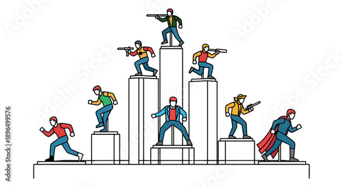 Diverse business team climbing corporate ladder to success together