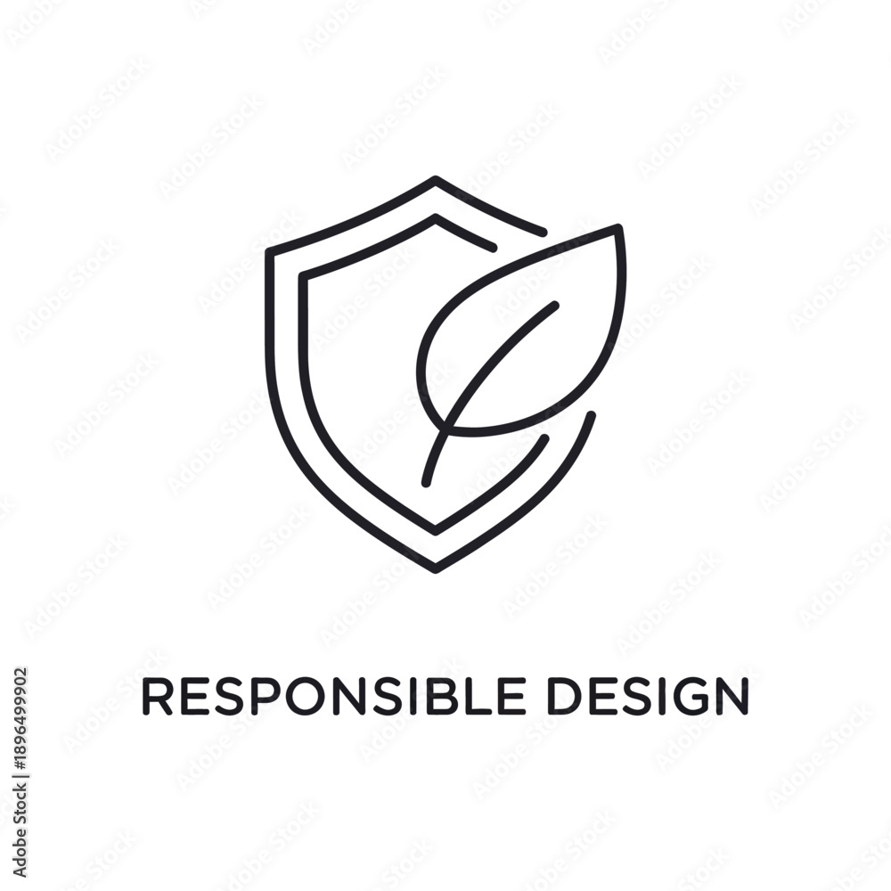 Naklejka premium Minimalist shield with leaf in simple line art on white background for eco-friendly branding