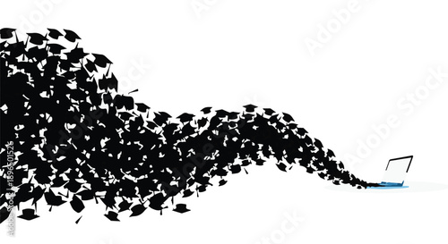 Flock of birds flying out of laptop