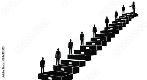 People climbing up a staircase of boxes in a corporate success concept