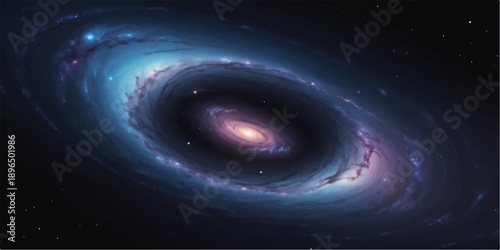 Blue Spiral Galaxy with Bright Galactic Core in Deep Space