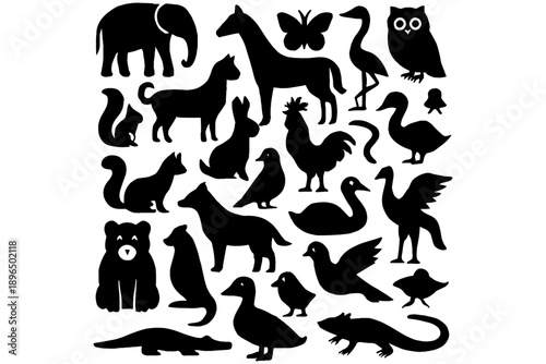 set of wild and domestic animals,
Animal Silhouette Set, Wildlife & Domestic Animals