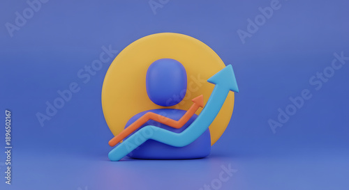 3D Graph Icon with Rising Arrow Symbol.