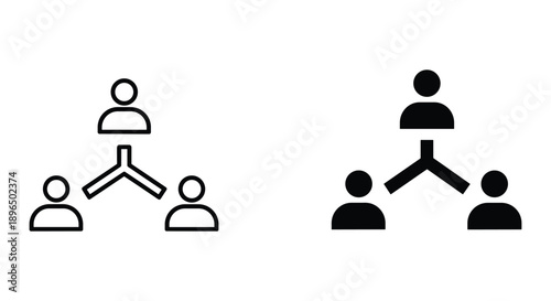 Family tree diagram and business hierarchy chart icons isolated on white background minimalist design