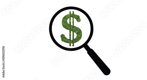 Magnifying glass with dollar sign for financial investigation