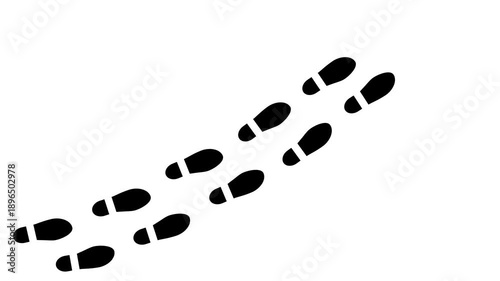 Abstract human shoes footstep walking animation. Black color footprints shoes, shoe prints marks feet animated on white background. 4k video