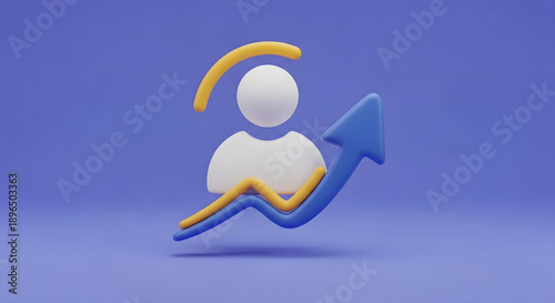 3D White Person Icon with Rising Graph Arrow.