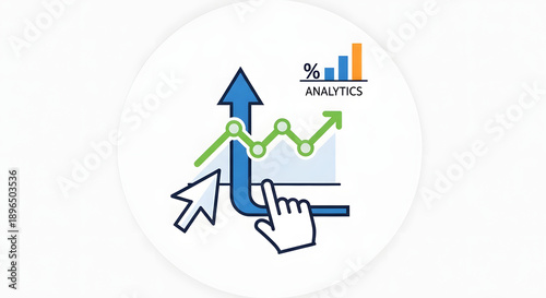 Analytics Graph with Hand Cursor and Arrows.