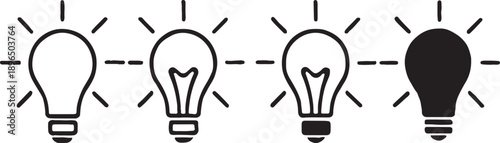 Four lightbulbs depicting stages of an idea or innovation process