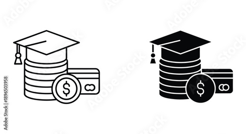 Graduation Cap on Coins and Credit Cards, Education Finance Concept