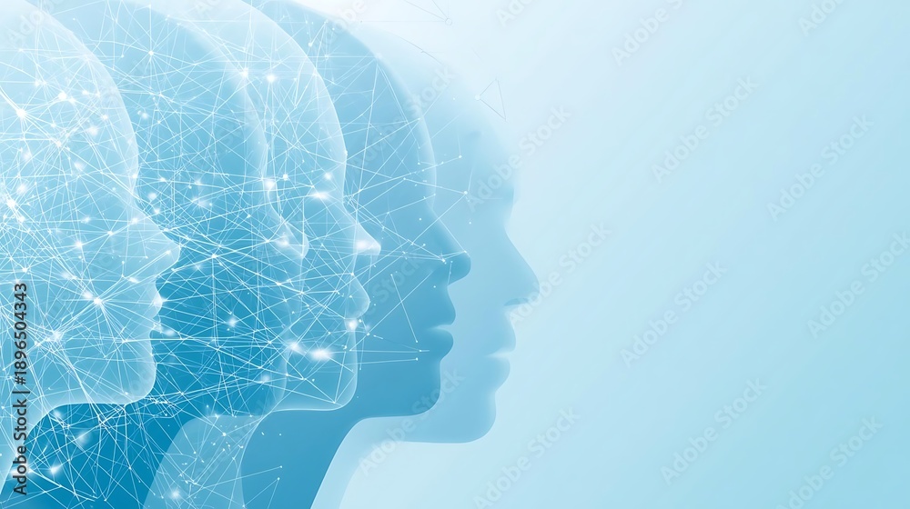 Obraz premium Psychological Coaching Art Conceptual Representation of Artificial Intelligence with Human Silhouettes