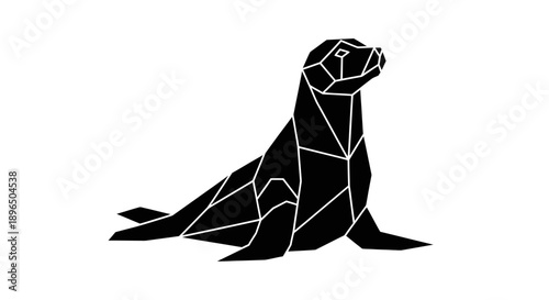 Geometric Low Poly Silhouette of a Seal Animal on Isolated White Background