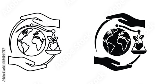 Hands Holding Scales with Earth and Apple, Symbolizing Environmental Balance and Sustainability