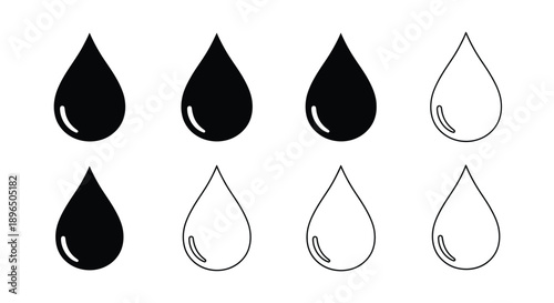 Various water drop shapes and outlines a graphic silhouette