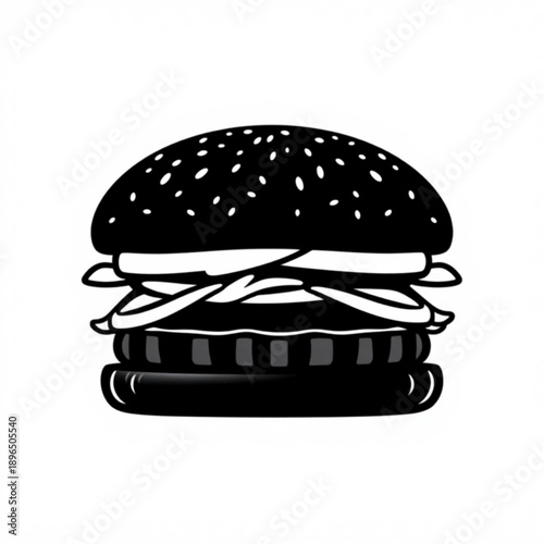 Black and white illustration of a hamburger