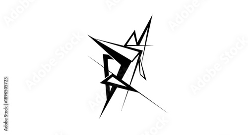 Dynamic abstract black sharp geometric shapes depicting modern art and disruption on an isolated white background.