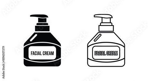 Two bottles of facial cream depicted in a stark black silhouette