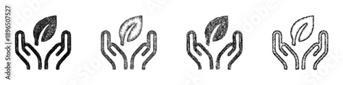 Sketch Hands Holding Leaf logo design set