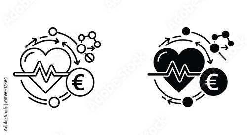 Heart Rate with Euro Symbol and Molecules in Circular Motion