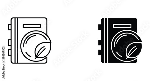 Simple Washing Machine Icons with Leaf Symbol, Eco-Friendly Laundry Illustration