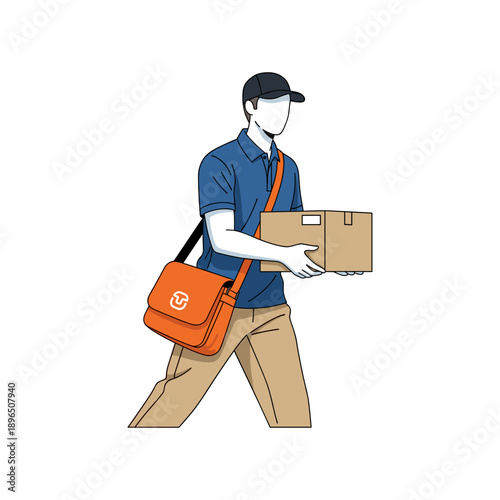 Delivery man carrying package and messenger bag walking