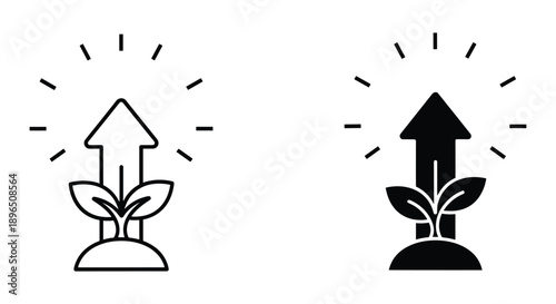 Growing Plant with Upward Arrow Symbolizing Growth and Success in Simple Line Art