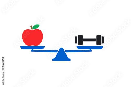 Balancing health and fitness with an apple and a weight on a scale