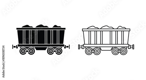 Two railcars one filled depicted in a striking black silhouette