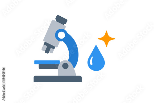 Microscope with a drop of liquid and a shine symbol shows science activity in a lab setting