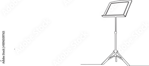 Simple line drawing of a black music stand on a white background