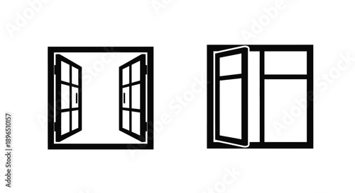Black and white illustration of open and closed windows silhouette