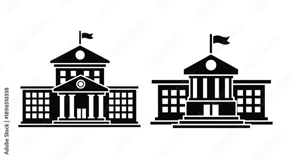 Fototapeta premium Two government buildings with flags a distinct black silhouette