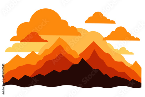 Sunset Sky with Dramatic Orange Clouds Over Mountains