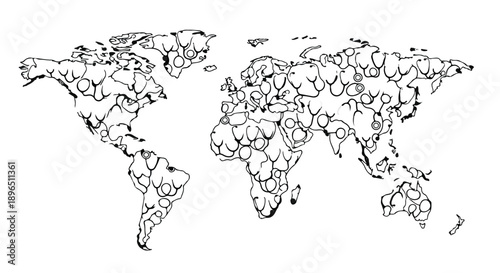 Illustrated world map with abstract country borders