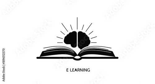 E-learning concept with brain and book