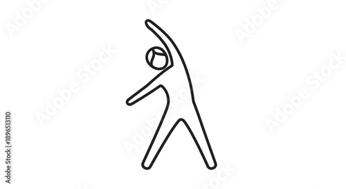 Stick Figure Person Stretching or Doing Yoga Pose with Arms Raised, Flexibility and Wellness Exercise, isolated white background.