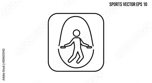 Outline Icon of a Person Jumping Rope within a Square Frame, Active Exercise on isolated white background.