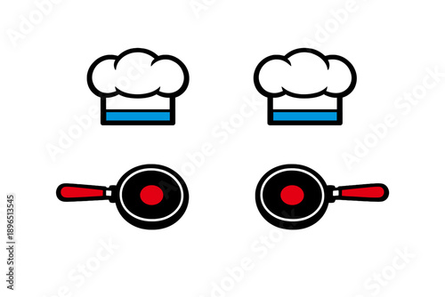 Cooking utensils and chef hats shown together in a simple layout for a kitchen theme or culinary design project