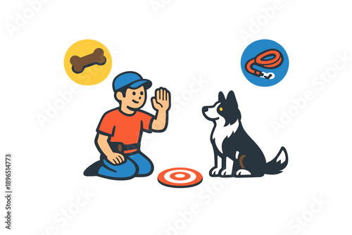 Dog training session in a park with a trainer, a dog, and training tools during the day