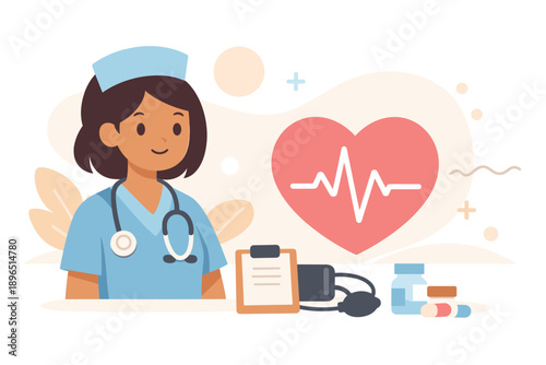 Nurse works at a clinic helping patients with health checks and monitoring their well-being during a busy morning shift