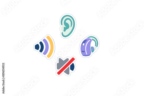 Hearing and sound symbols showing the difference between sound and silence in a clear and simple design
