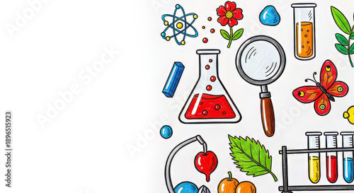 Fun and Colorful Science Tools and Nature Illustrations with Copy Space for Educational Materials