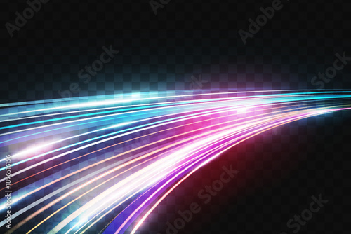 Abstract streaks of vibrant light create a dynamic sweeping motion across black