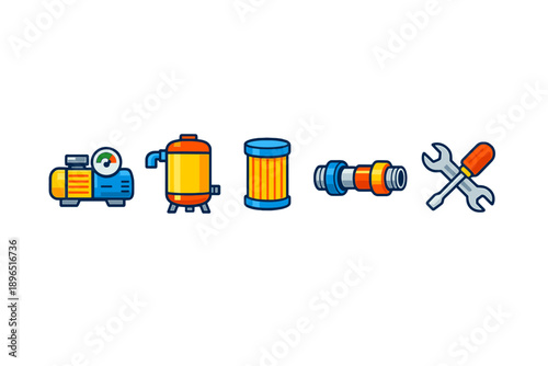 Various tools and equipment used for water system maintenance and repair in a plumbing setting at a workshop