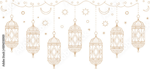 Elegant Ramadan Lantern Garland Vector Illustration Hanging Arabic Lamps and Islamic Decor