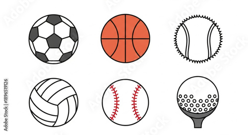 Professional Minimalist Sports Ball Vector Icons Set