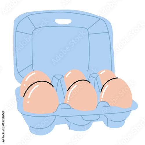 Egg box, egg container, egg tray. Open Egg Carton with Fresh Eggs, Plastic Egg Container for Grocery, Packaging and Food Illustration for ad, stickers, greeting card, menu organic farm food concept